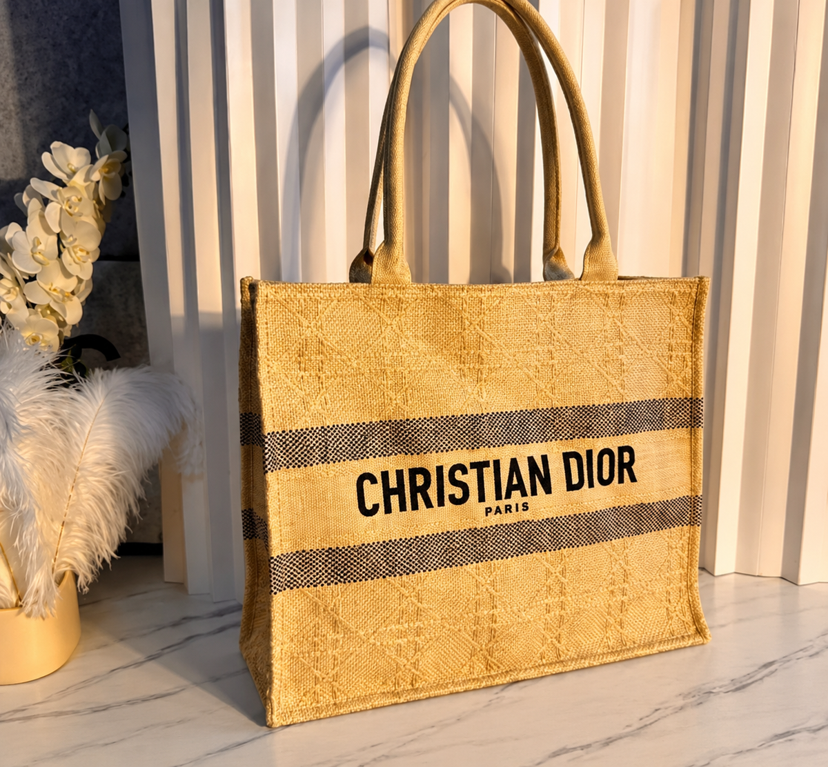 Dior Book Tote Raffia Straw Bag - Natural
