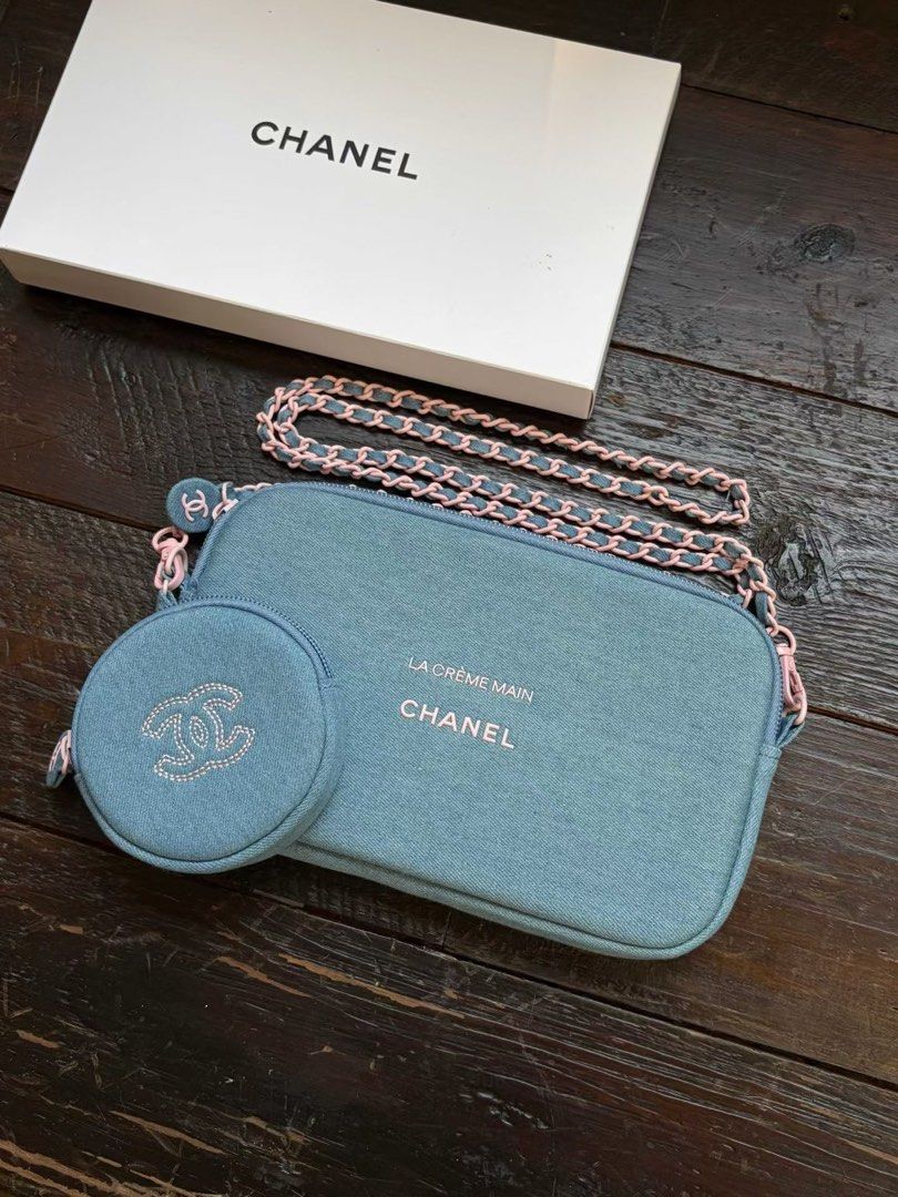 Chanel La Creme Main Denim Cosmetic Bag Set with Coin Pouch