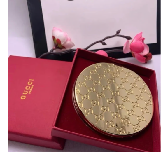 Gucci GG Monogram Embossed Folding Compact Gold Mirror