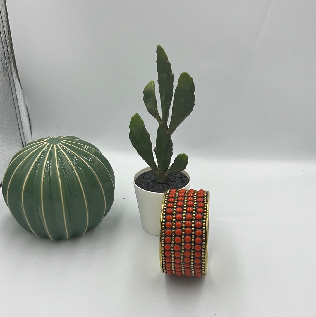 Tropical Radiance: Brass Bangle with Lively Orange Coral Stones