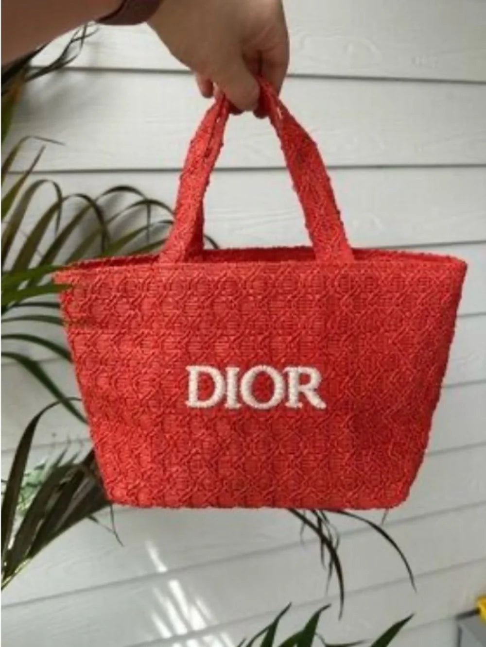 Dior Raffia Wicker Embroidered Logo Mini Tote Bag