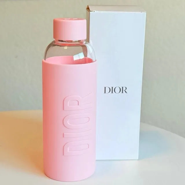 Dior Glass Water Bottle with Embossed Silicone Sleeve