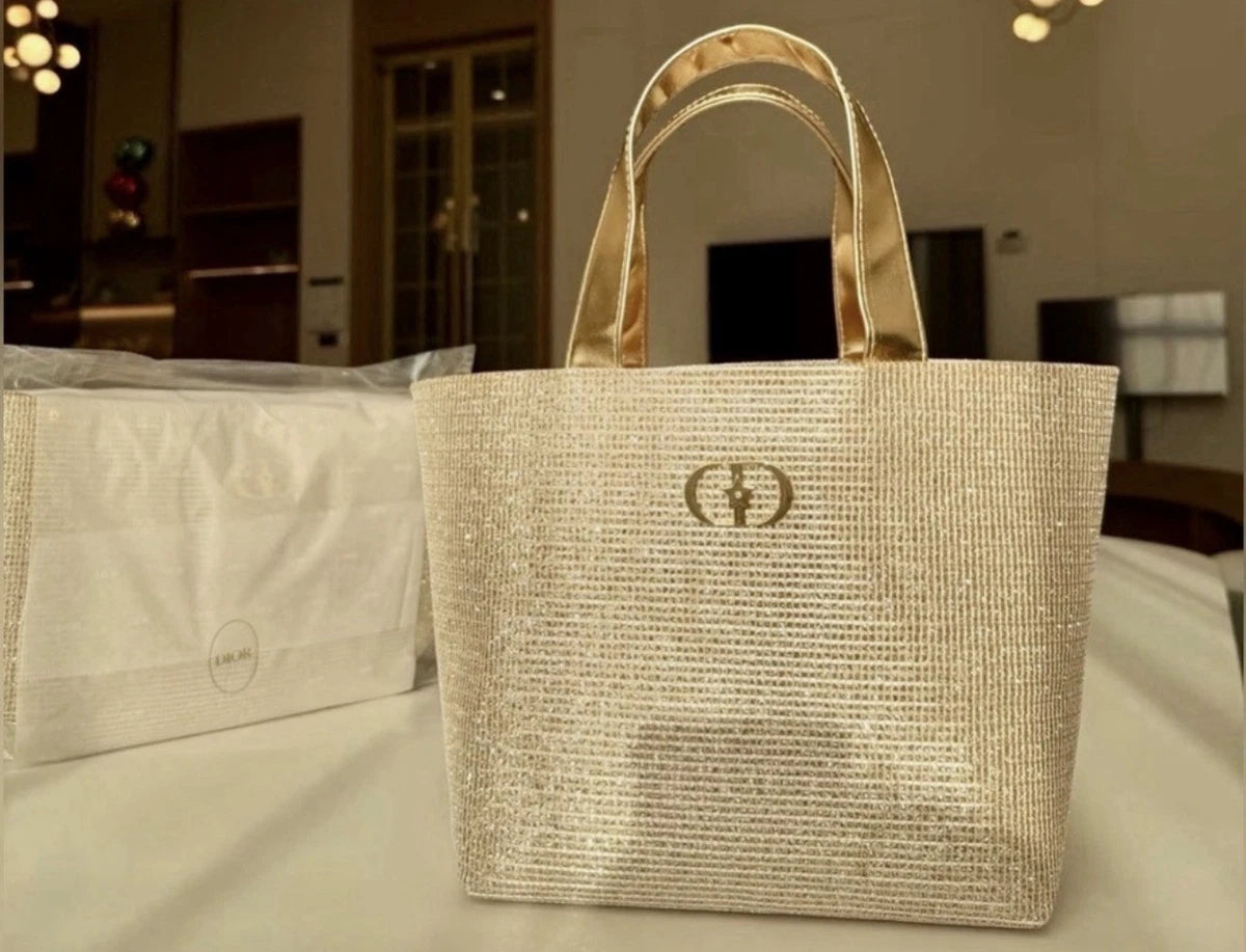 Dior Christmas Collection Gold Woven Tote Bag