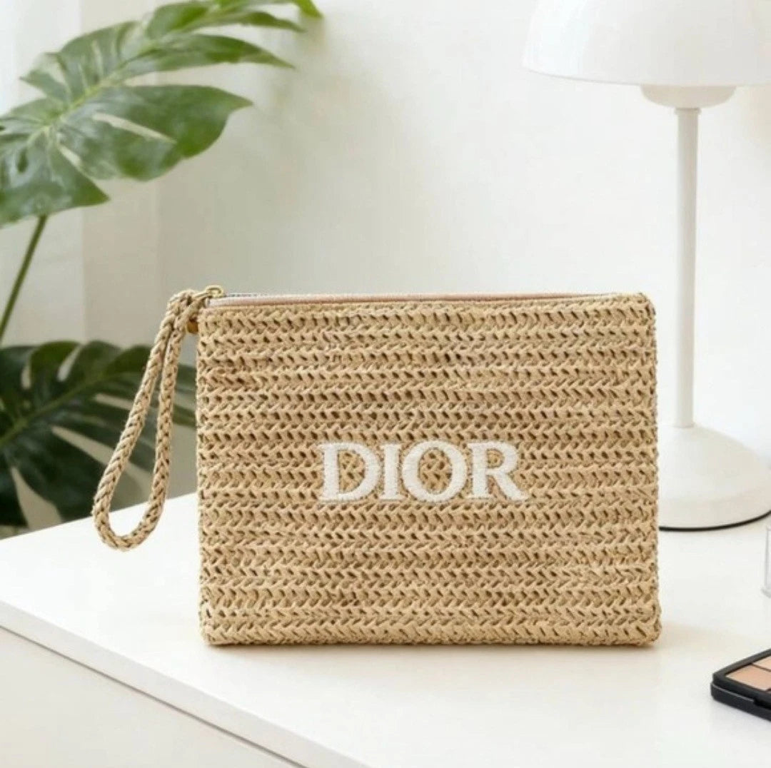 Dior Woven Straw Makeup Bag Clutch Pouch
