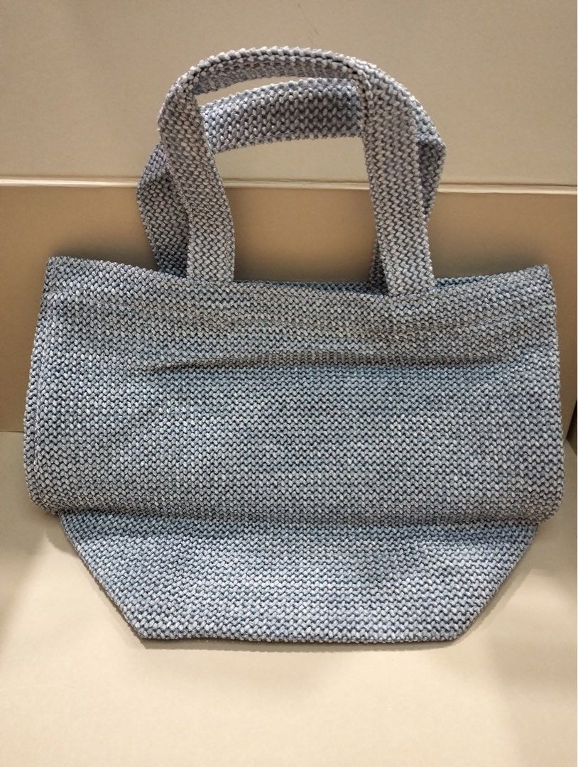 Prada Blue Raffia Straw Mini Tote Bag