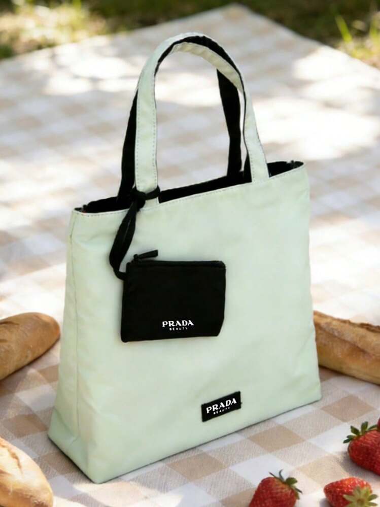 Prada Mint Green Reversible Nylon Tote Bag with Pouch