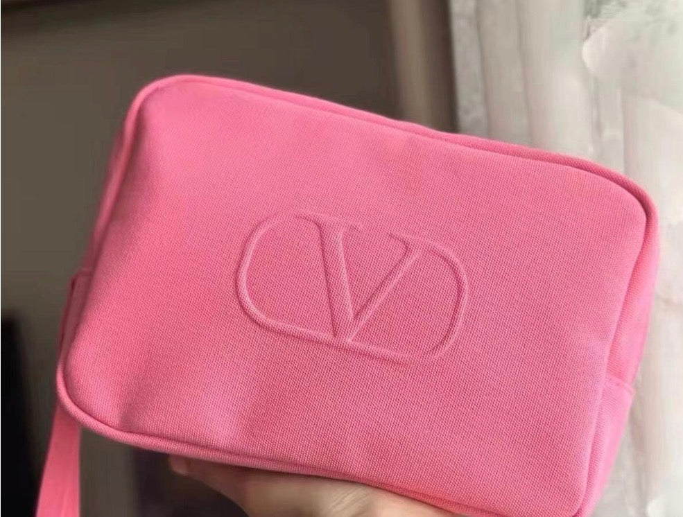 Valentino Canvas Pink Cosmetics Pouch with Handle