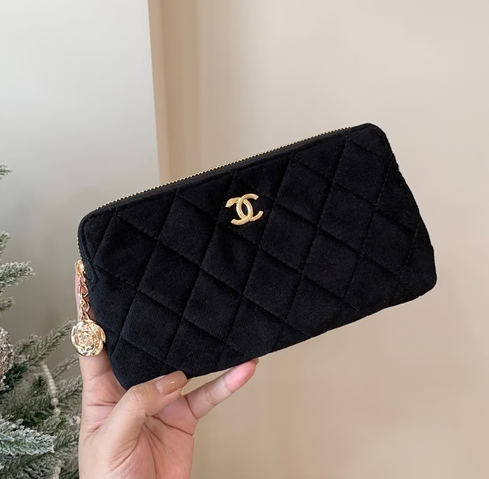 Chanel Camellia Charm Velvet Clutch