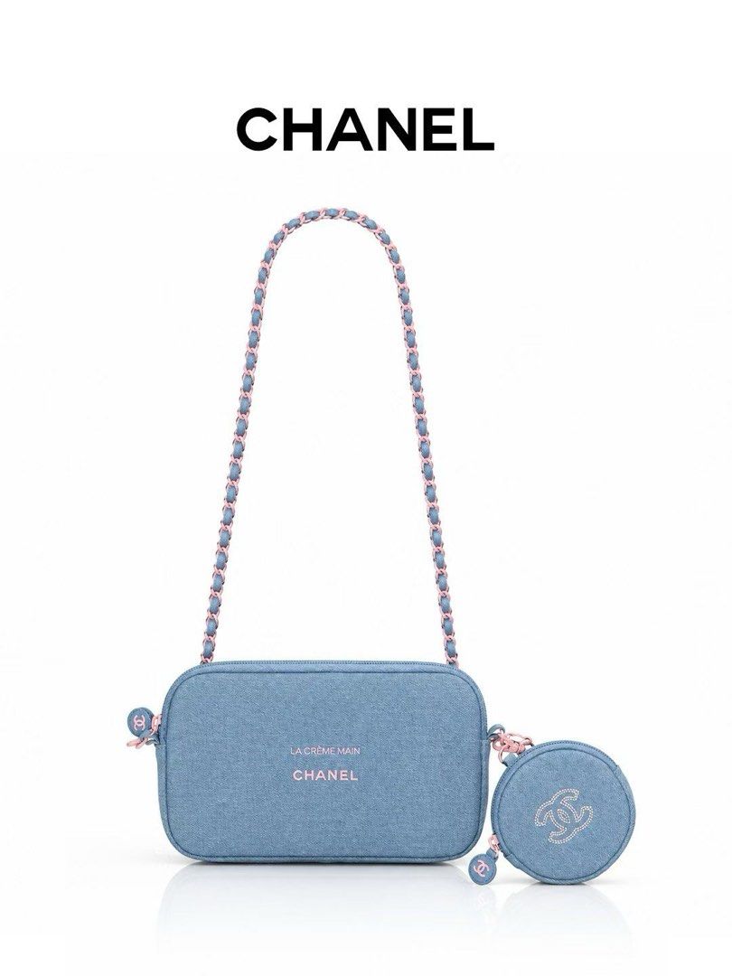 Chanel La Creme Main Denim Cosmetic Bag Set with Coin Pouch
