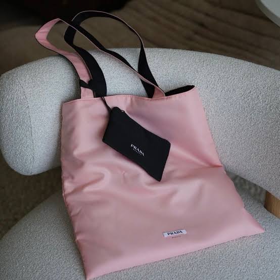 Prada Pink Reversible Nylon Tote Bag with Pouch