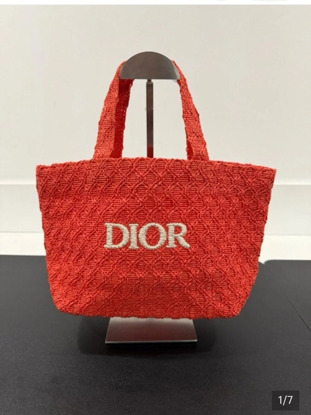 Dior Raffia Wicker Embroidered Logo Mini Tote Bag