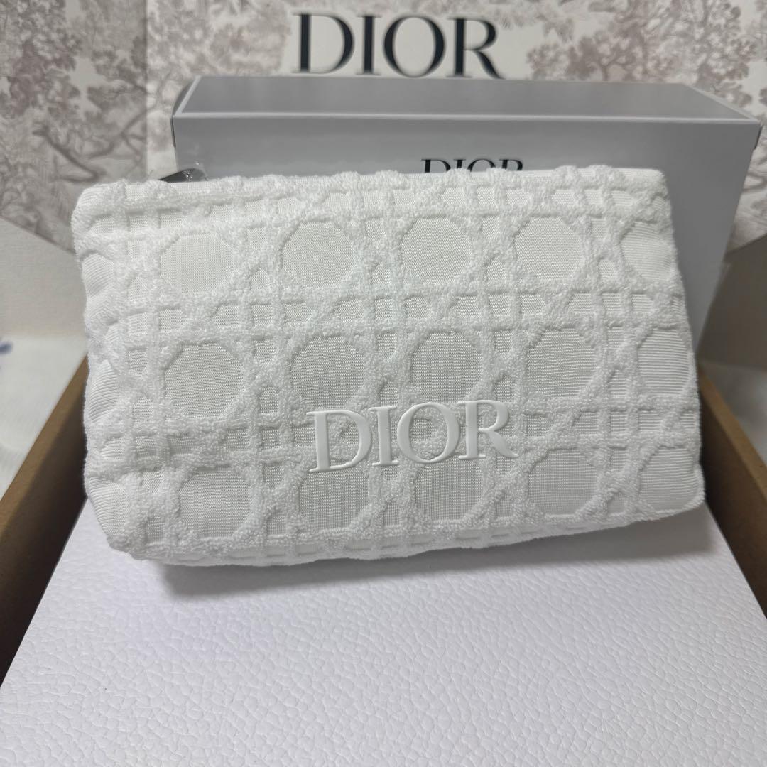 Dior Cannage Terry Cloth Quilted Logo Makeup Pouch