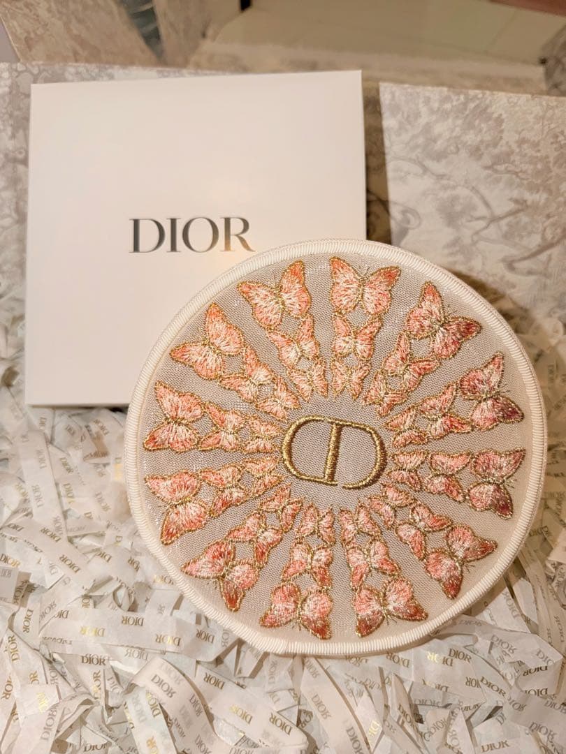 Dior Butterfly Embroidered Tulle Round Bag
