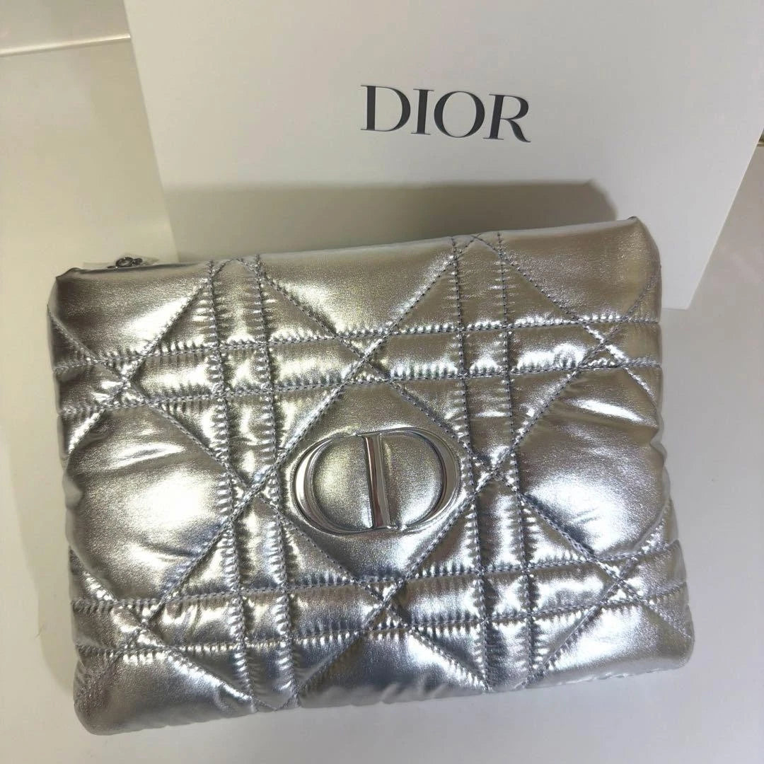 Dior Caro Cannage Quilted Metallic Makeup Pouch
