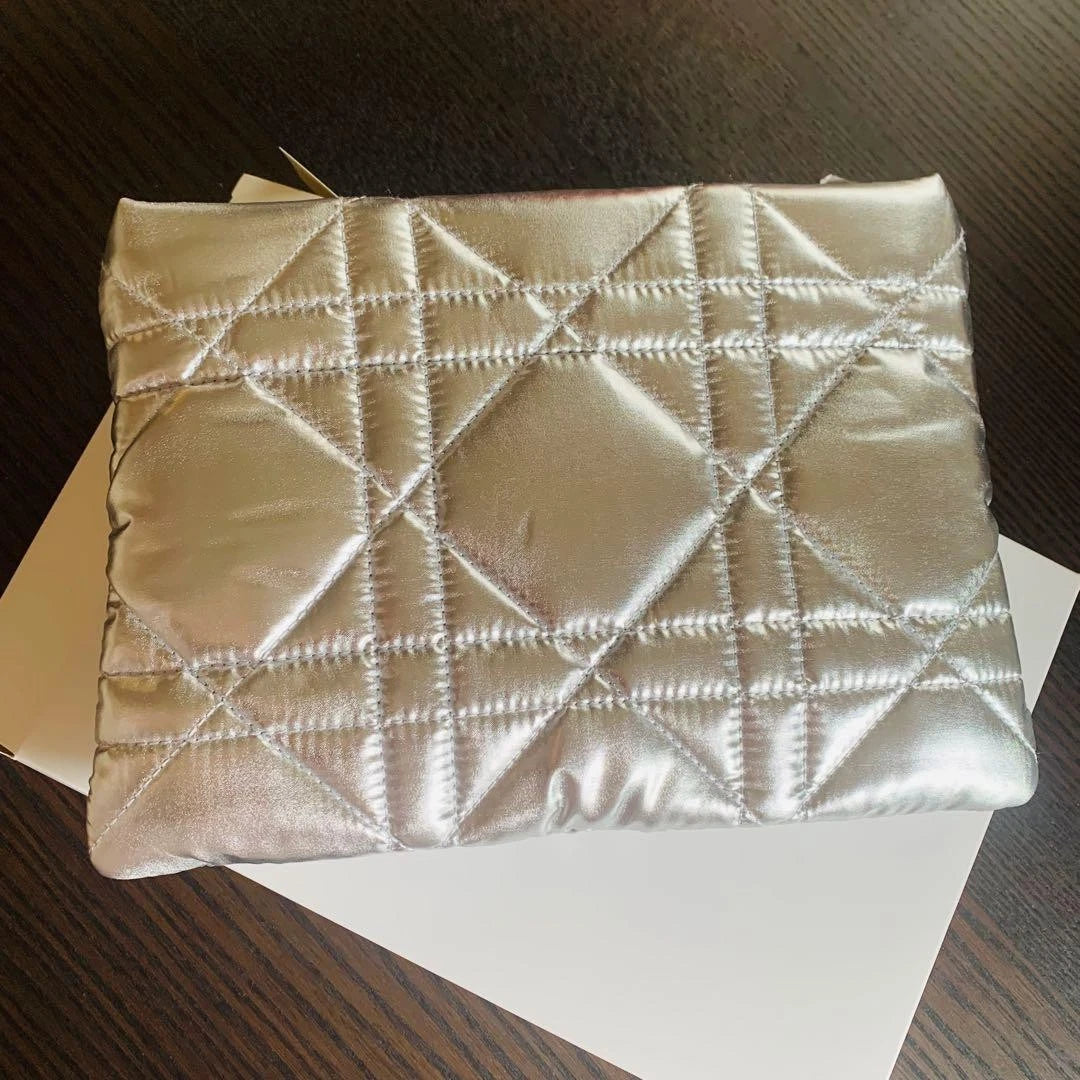 Dior Caro Cannage Quilted Metallic Makeup Pouch
