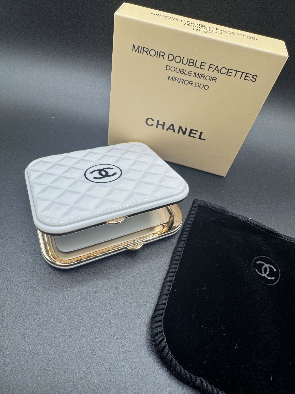 Chanel Quilted Double-Sided Compact Mirror - White