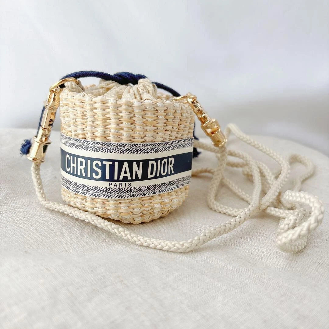 Dior Mini Woven Rattan Cylindrical Crossbody Bag