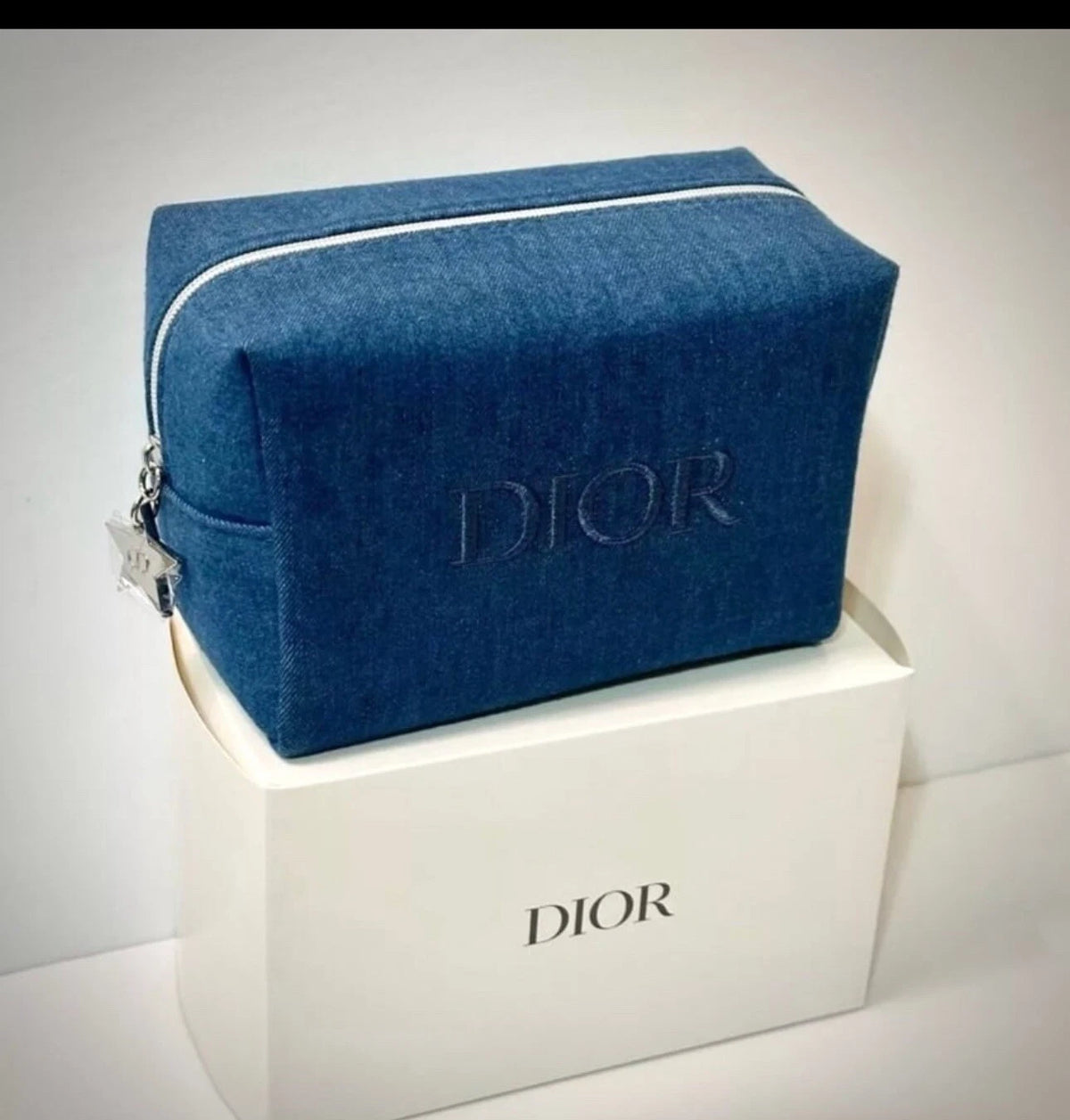 Dior Denim Blue Velvet Makeup Bag
