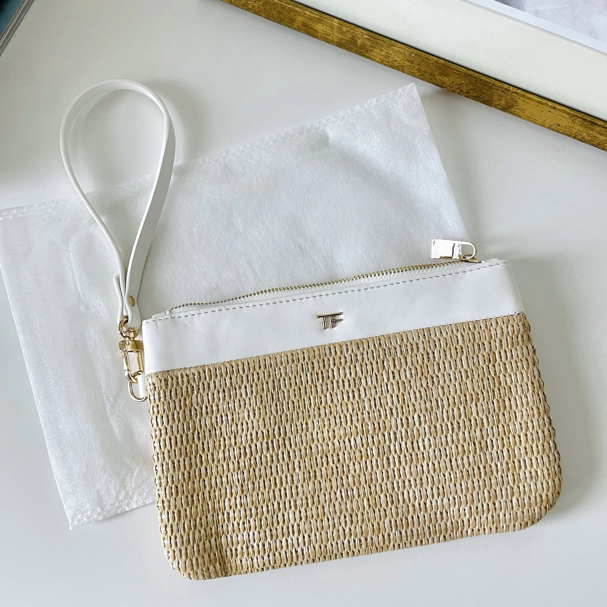 Tom Ford Woven Straw Raffia Zip Clutch Bag
