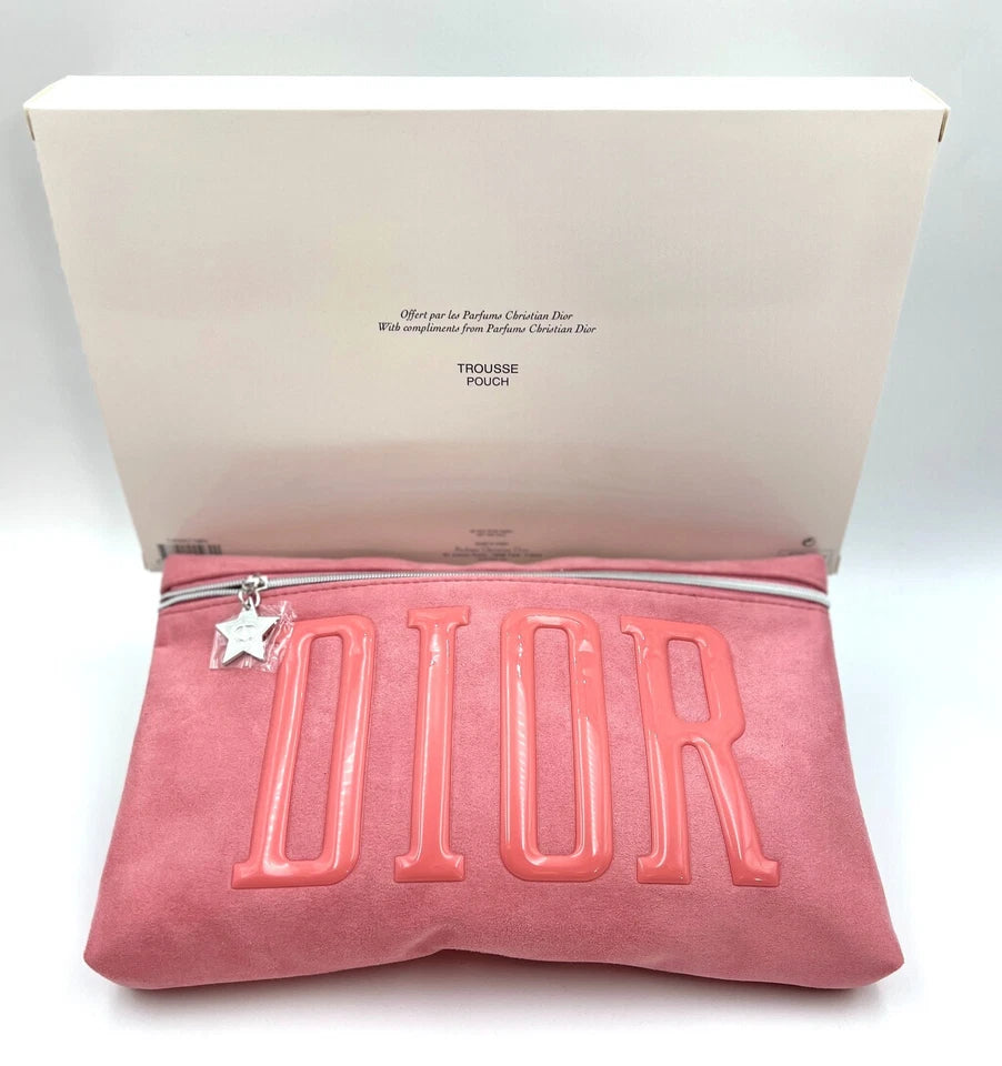 Dior Limited Edition Embossed Logo Suede Makeup Pouch