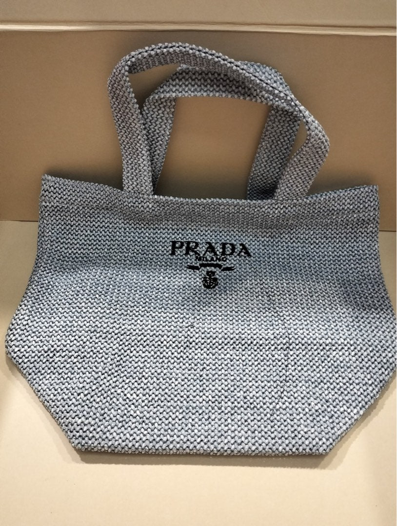 Prada Blue Raffia Straw Mini Tote Bag